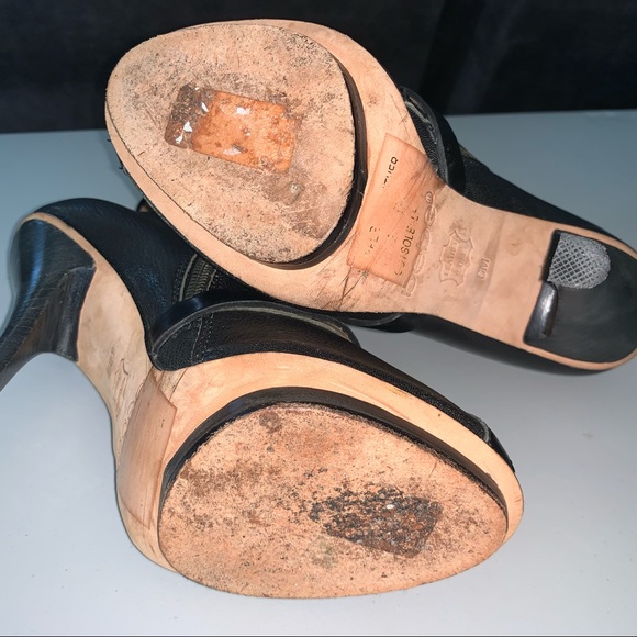 BEBE BLACK LEATHER PEEP TOE PLATFORM BOOTE - Picture 9 of 9